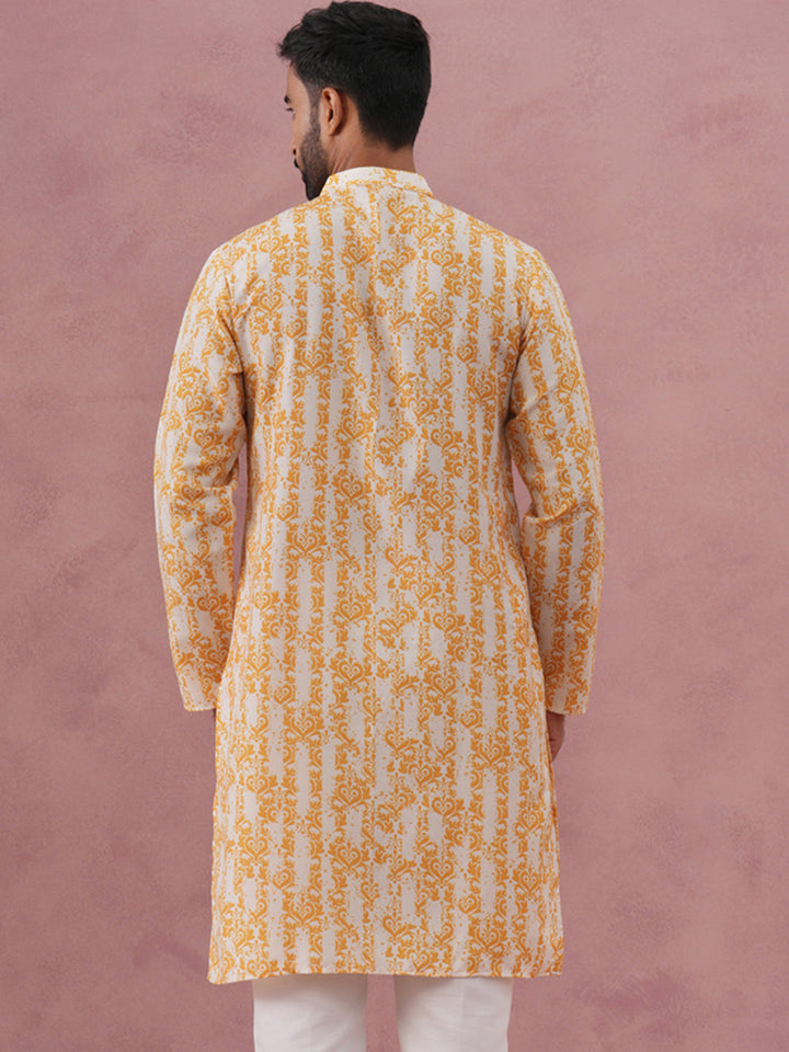 Yellow Ethnic Printed Kurta For Men