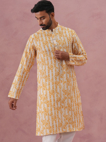 Yellow Ethnic Printed Kurta For Men