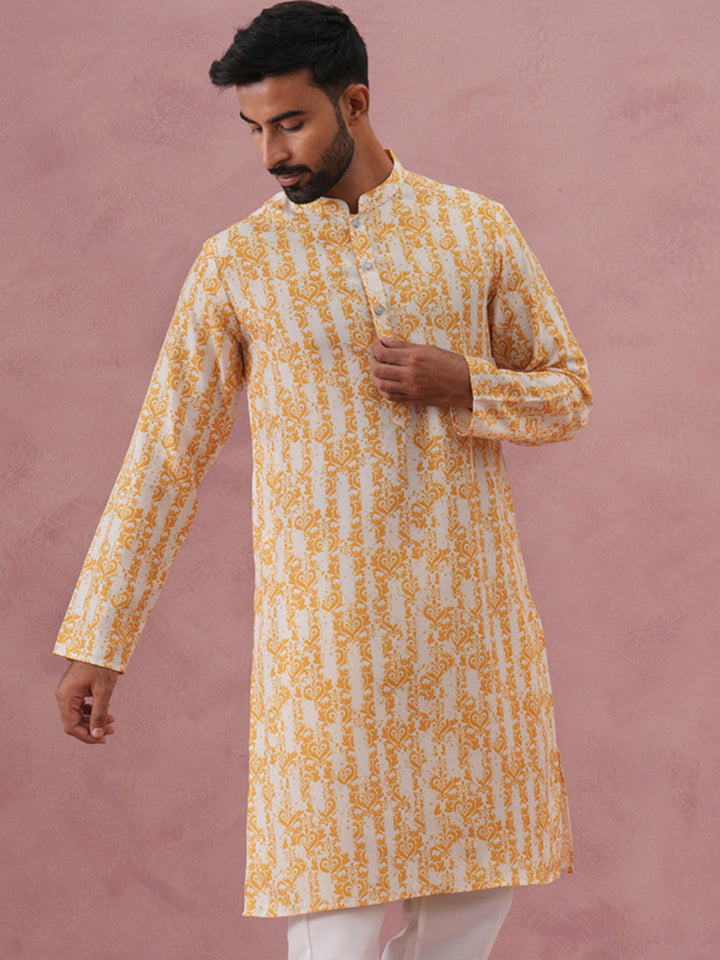 Yellow Ethnic Printed Kurta For Men
