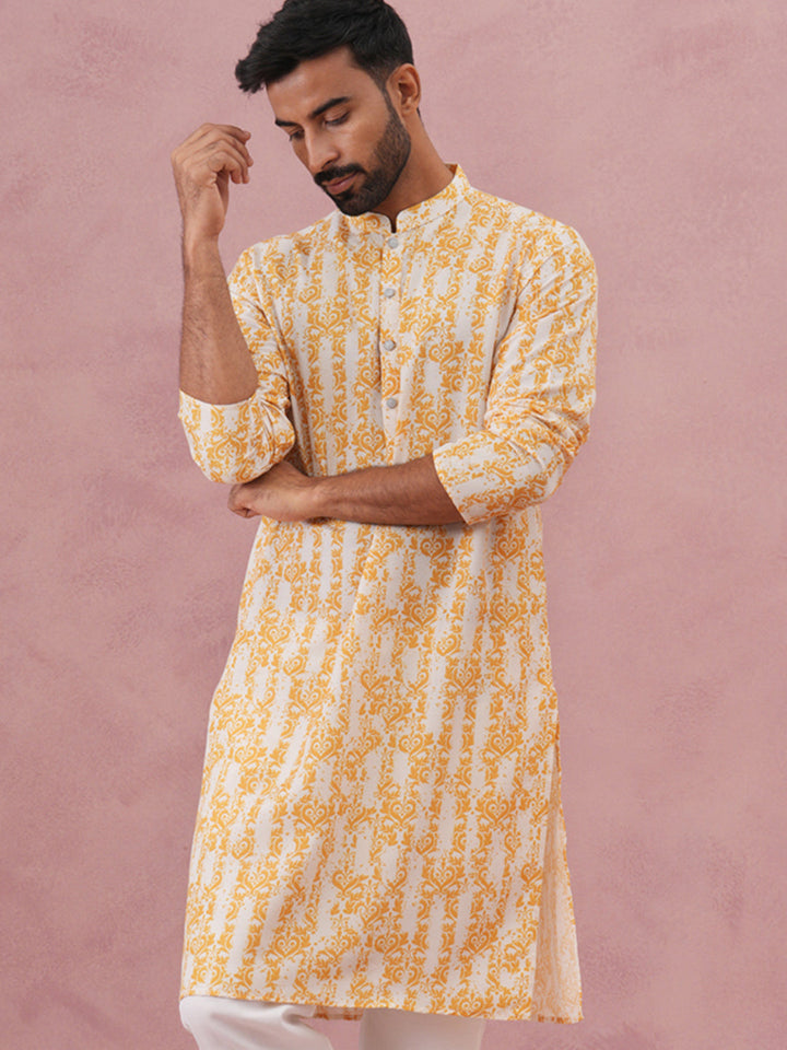 Yellow Ethnic Printed Kurta For Men