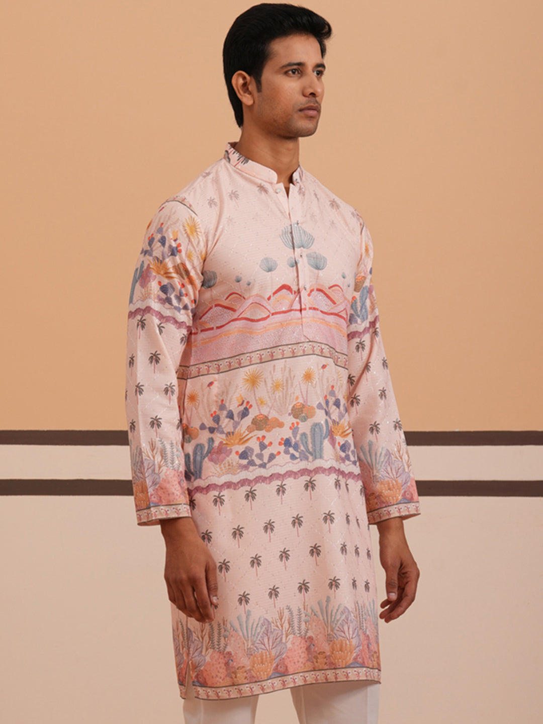 Men’S Cotton Blend Festive Printed Kurta