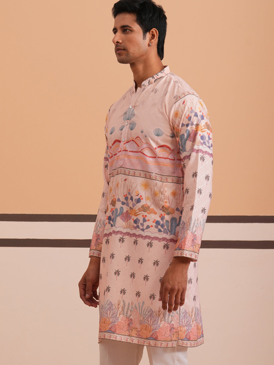 Men’S Cotton Blend Festive Printed Kurta