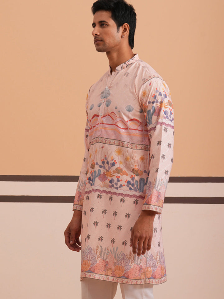 Men’S Cotton Blend Festive Printed Kurta