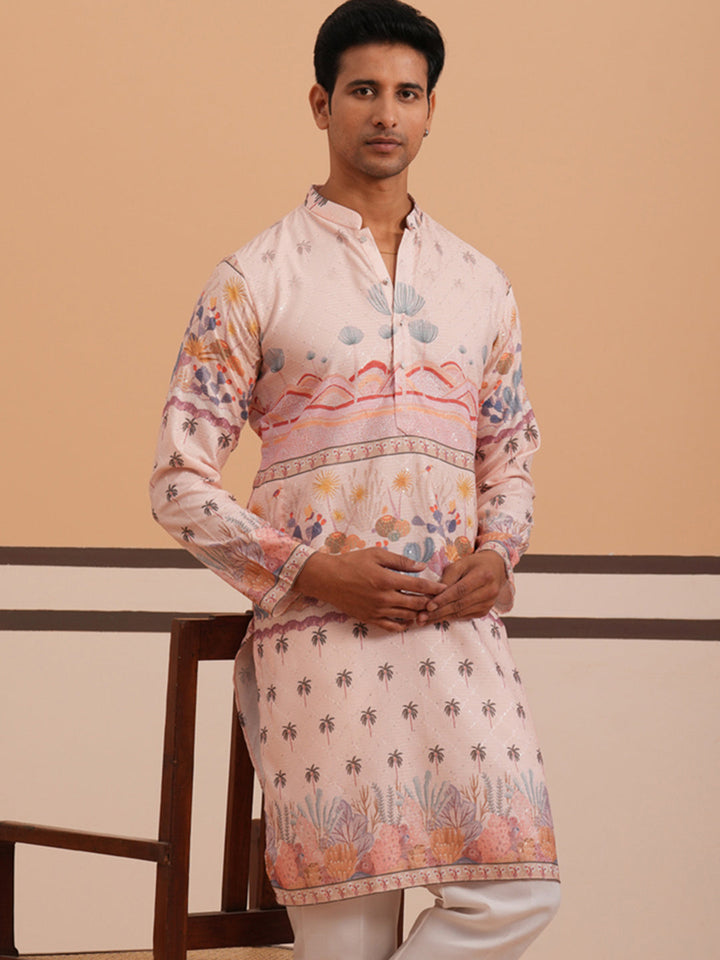 Men’S Cotton Blend Festive Printed Kurta