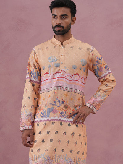 Men’S Cotton Blend Festive Printed Kurta