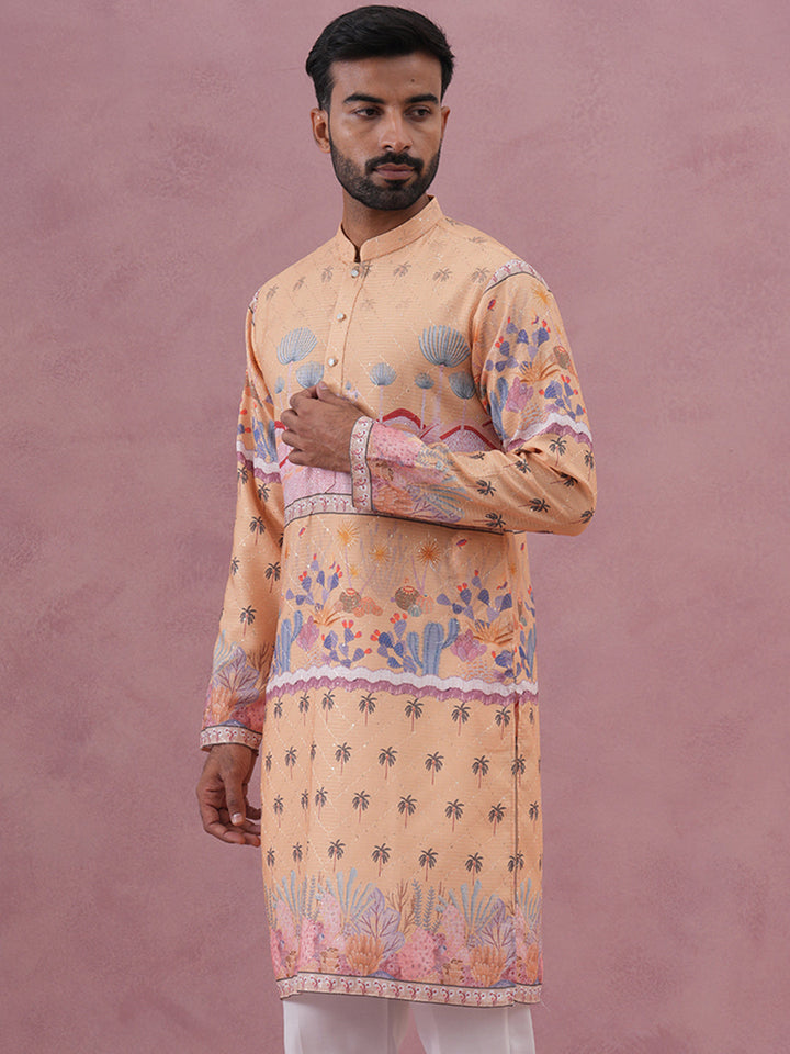 Men’S Cotton Blend Festive Printed Kurta