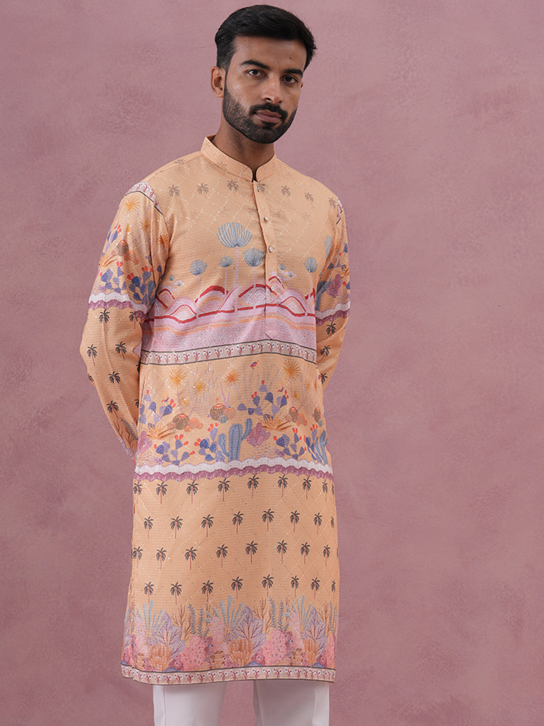 Men’S Cotton Blend Festive Printed Kurta