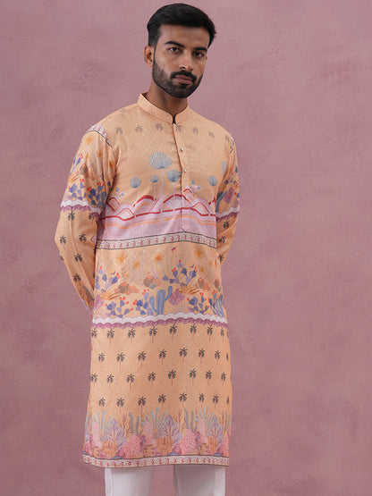 Men’S Cotton Blend Festive Printed Kurta