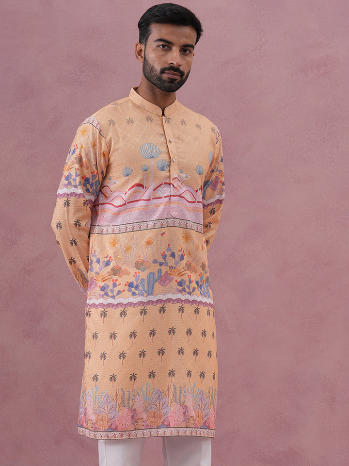 Men’S Cotton Blend Festive Printed Kurta