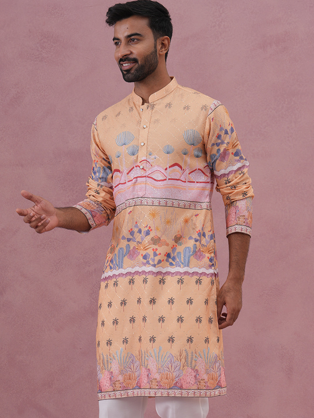 Men’S Cotton Blend Festive Printed Kurta