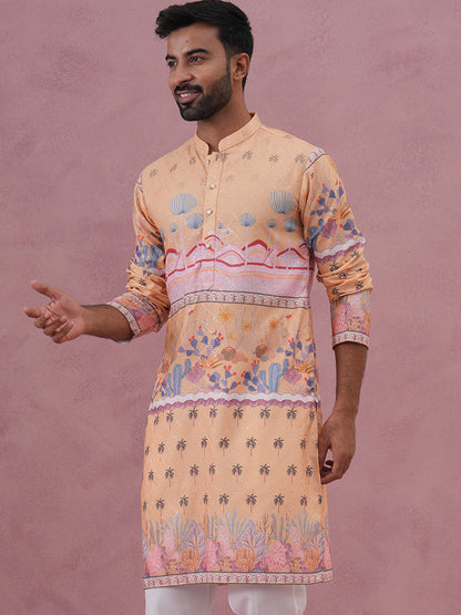 Men’S Cotton Blend Festive Printed Kurta