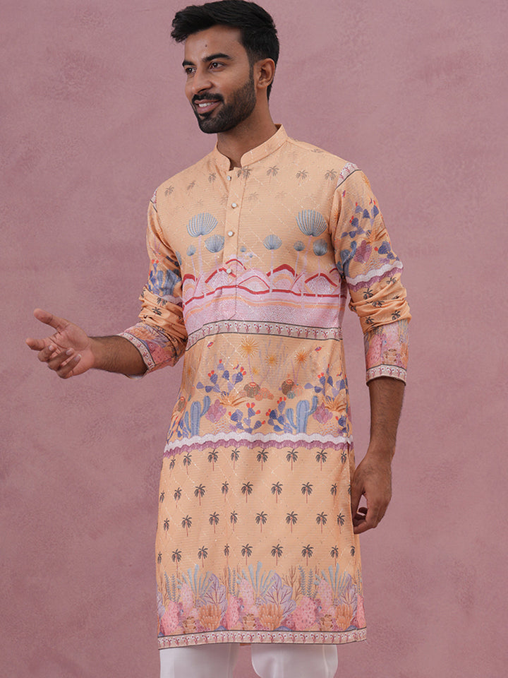 Men’S Cotton Blend Festive Printed Kurta