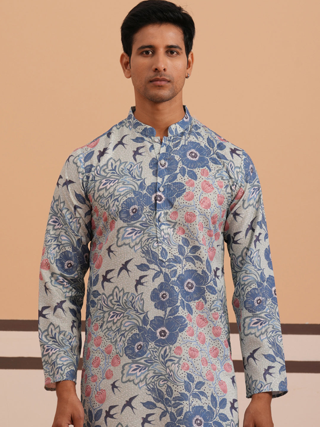 Men’S Printed Cotton Blend Kurta