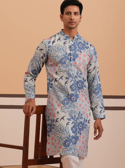 Men’S Printed Cotton Blend Kurta