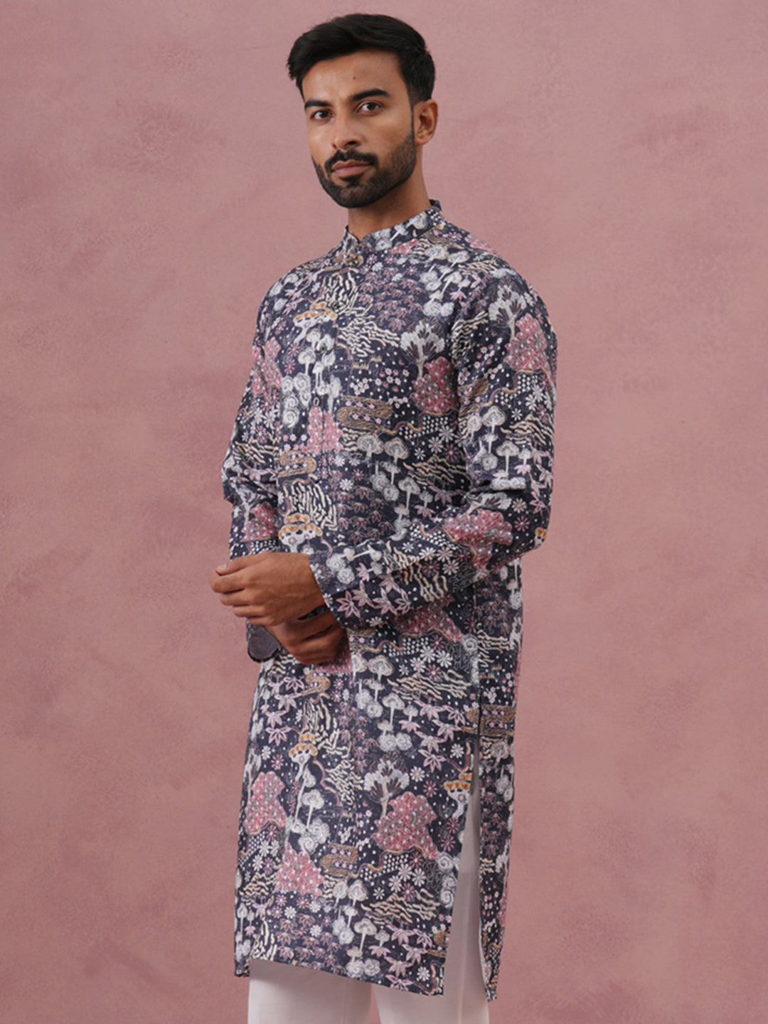 Men’S Printed Cotton Blend Kurta