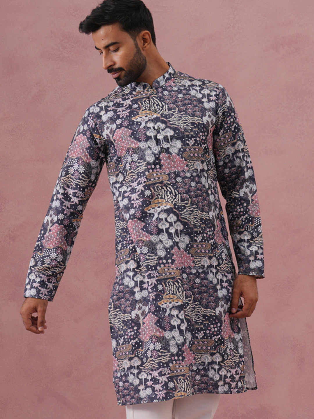 Men’S Printed Cotton Blend Kurta