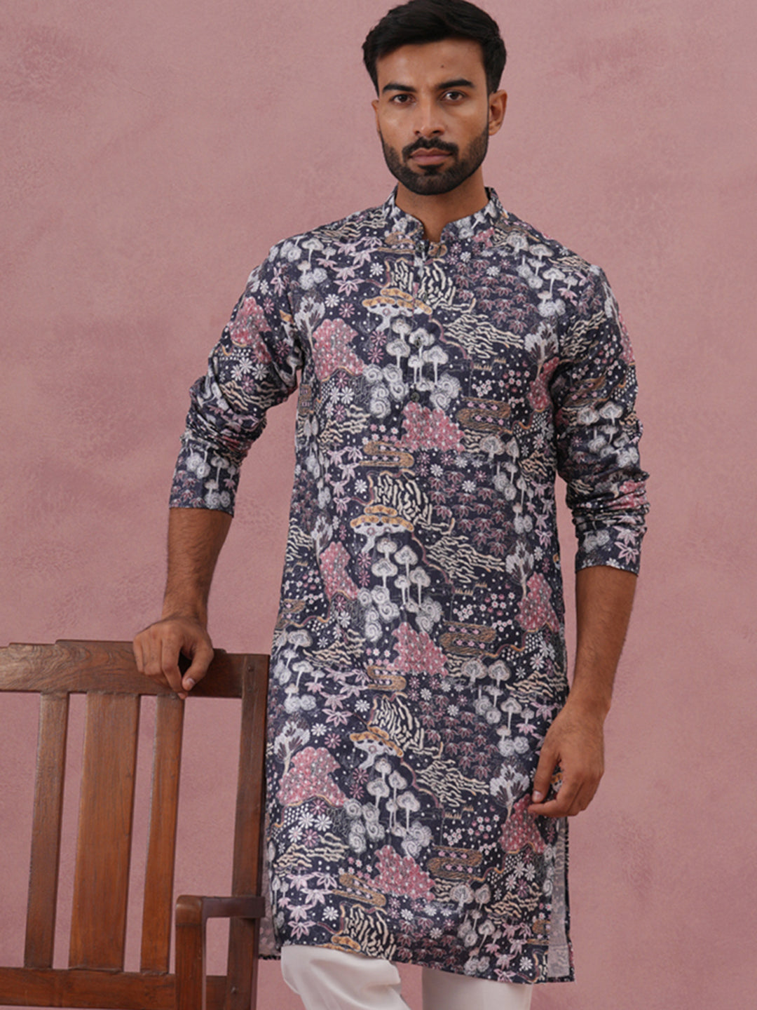 Men’S Printed Cotton Blend Kurta