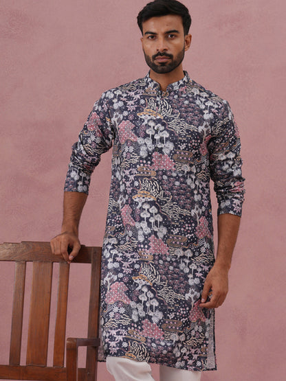 Men’S Printed Cotton Blend Kurta