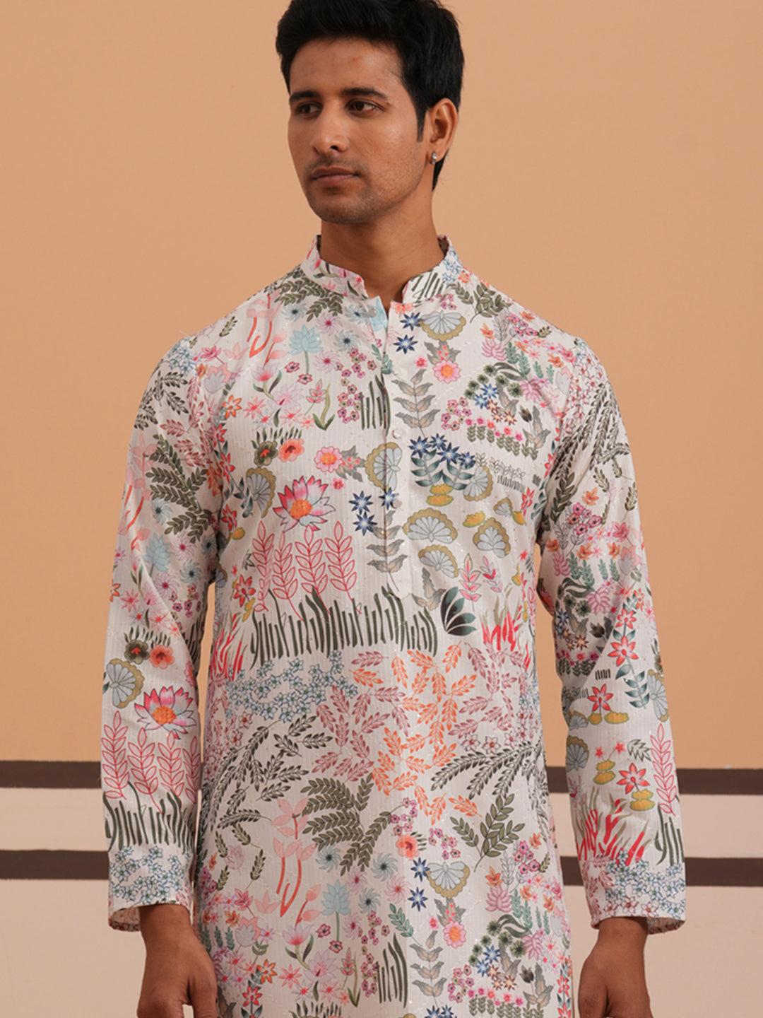 Men’S Printed Cotton Blend Kurta