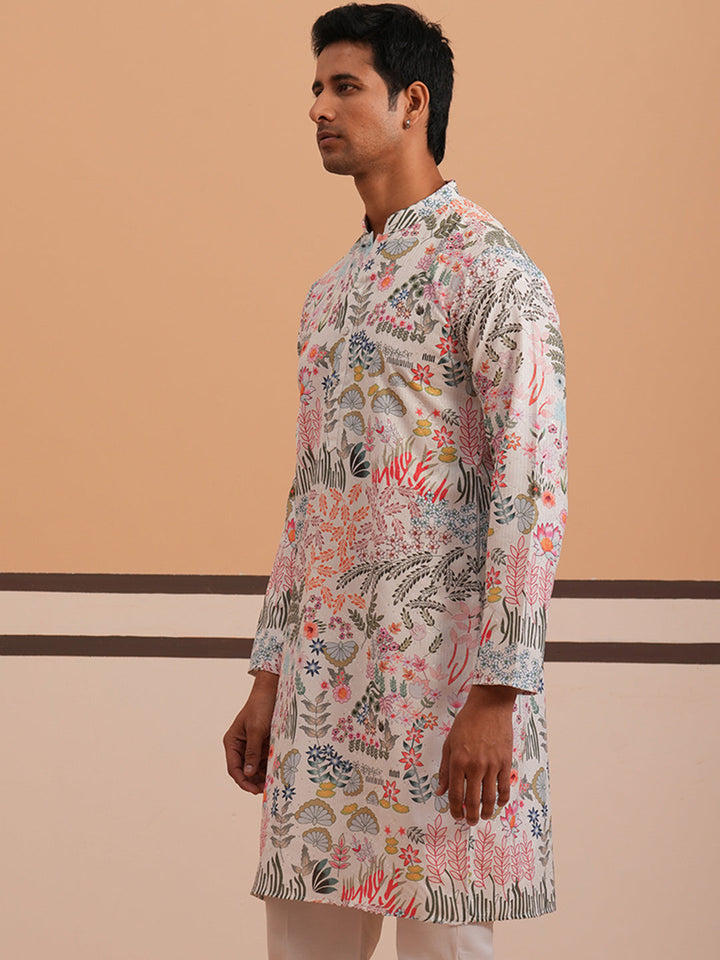 Men’S Printed Cotton Blend Kurta
