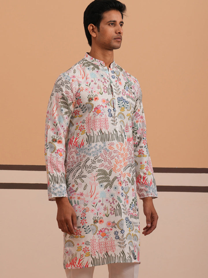Men’S Printed Cotton Blend Kurta