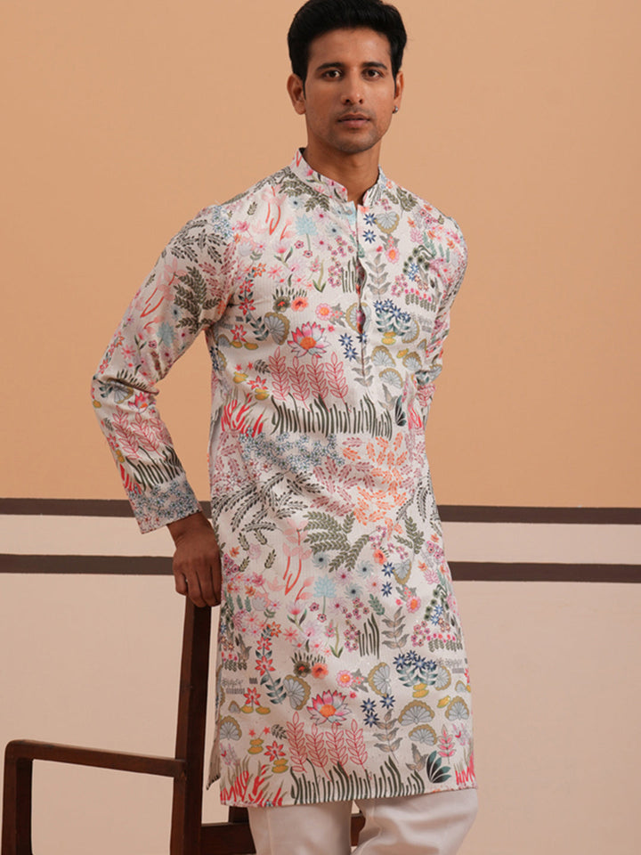 Men’S Printed Cotton Blend Kurta