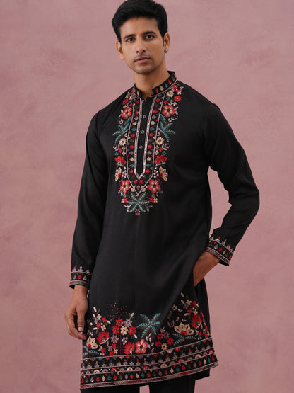 Floral Embroidered Silk Blend Kurta