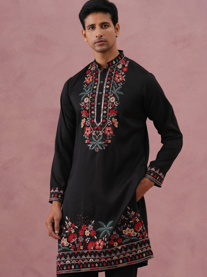 Floral Embroidered Silk Blend Kurta