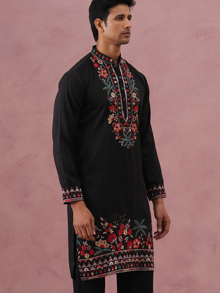 Floral Embroidered Silk Blend Kurta