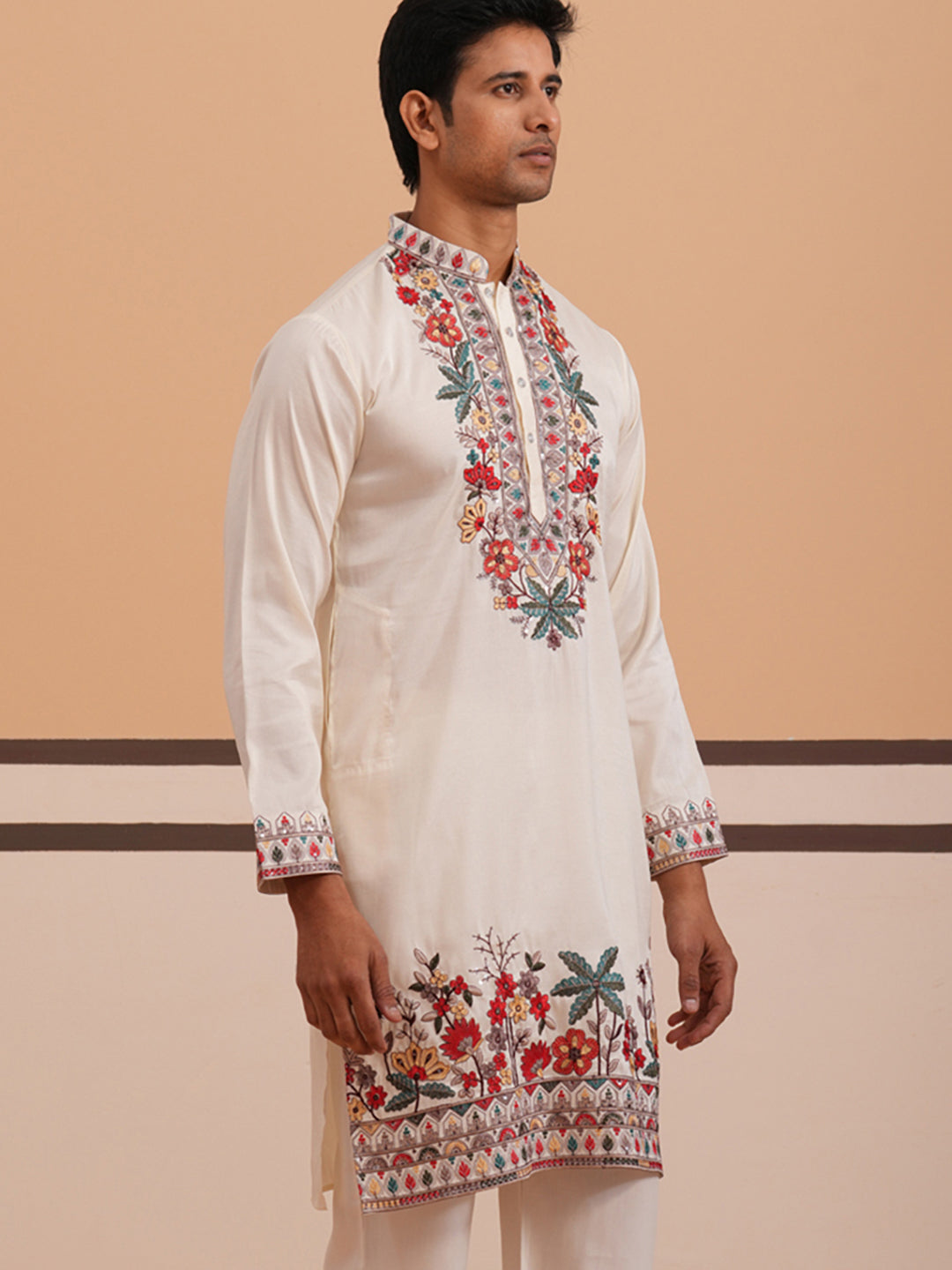 Floral Embroidered Silk Blend Kurta