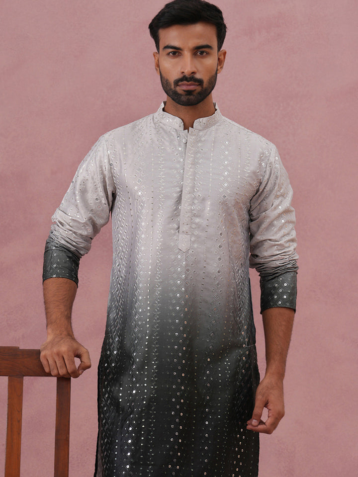 Ombre Silk Blend Kurta With Sequin Work