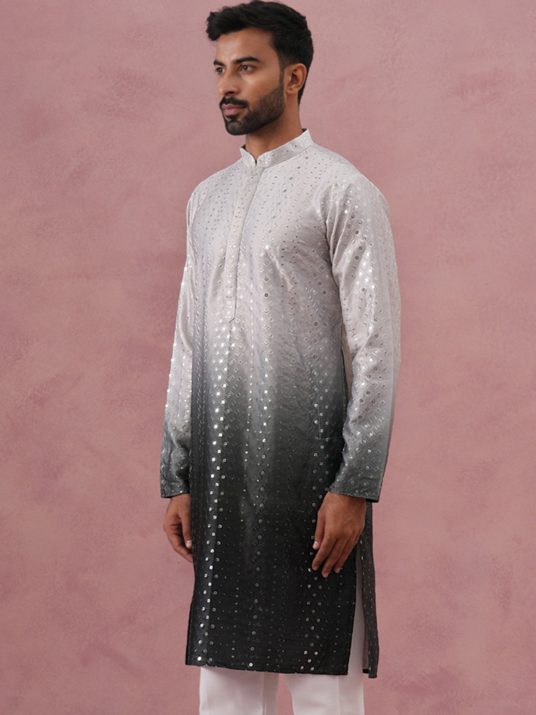 Ombre Silk Blend Kurta With Sequin Work
