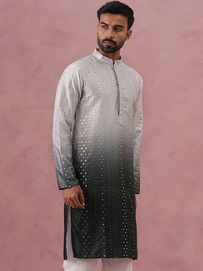 Ombre Silk Blend Kurta With Sequin Work