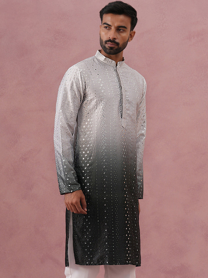 Ombre Silk Blend Kurta With Sequin Work