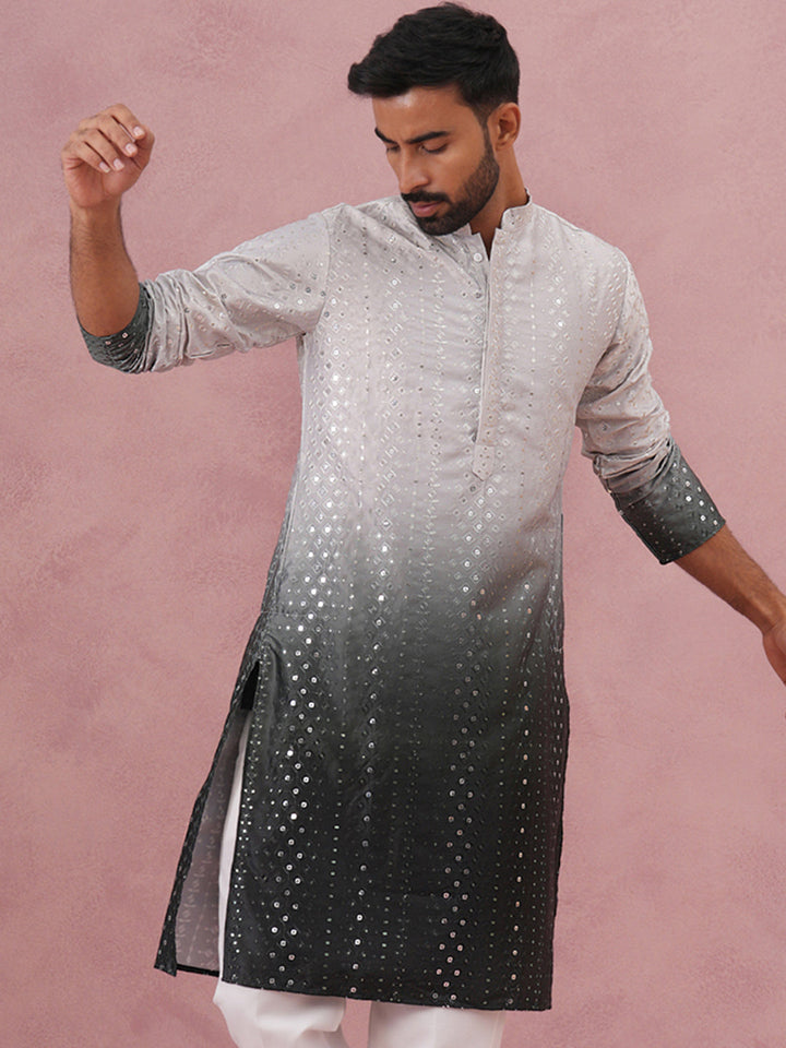 Ombre Silk Blend Kurta With Sequin Work
