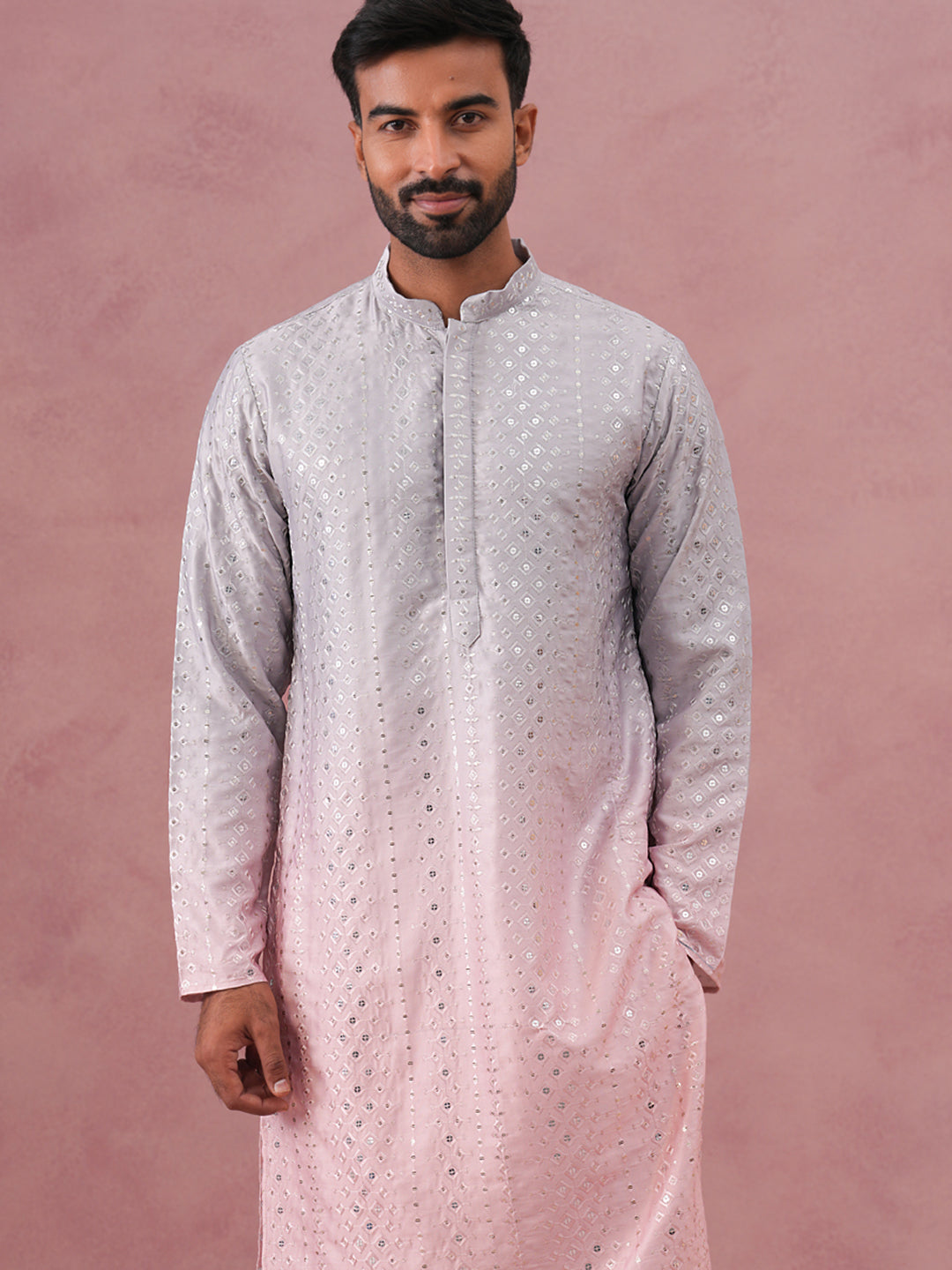 Ombre Silk Blend Kurta With Sequin Work