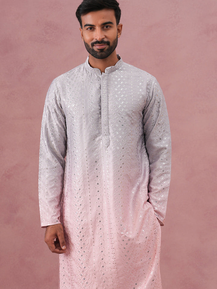 Ombre Silk Blend Kurta With Sequin Work