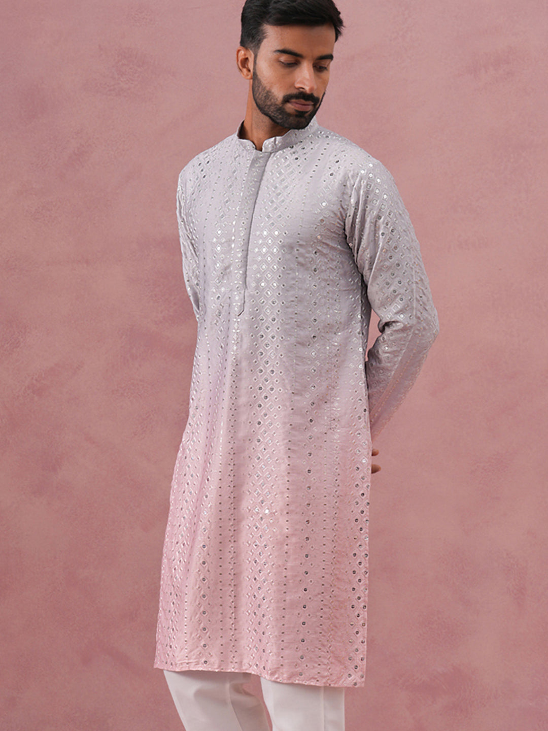 Ombre Silk Blend Kurta With Sequin Work