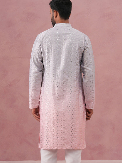 Ombre Silk Blend Kurta With Sequin Work