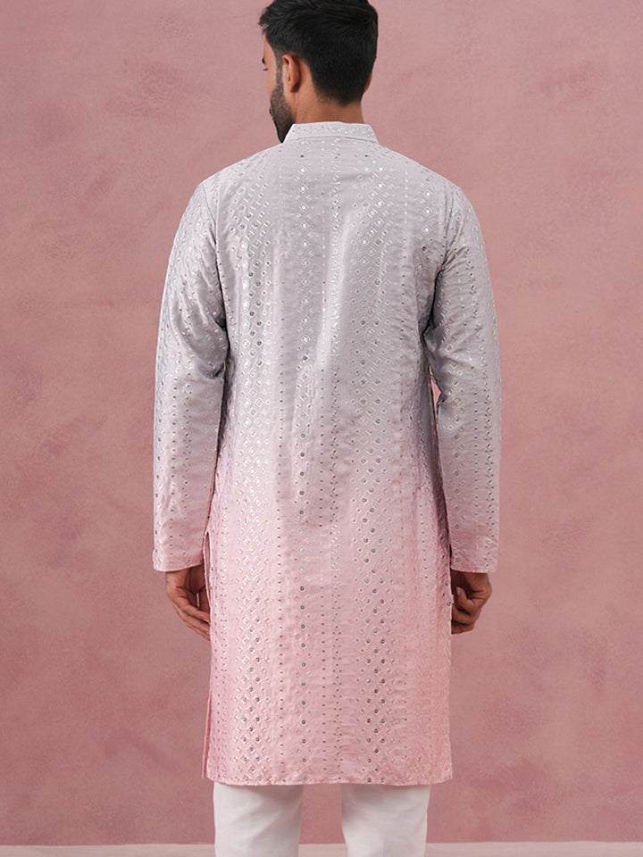 Ombre Silk Blend Kurta With Sequin Work