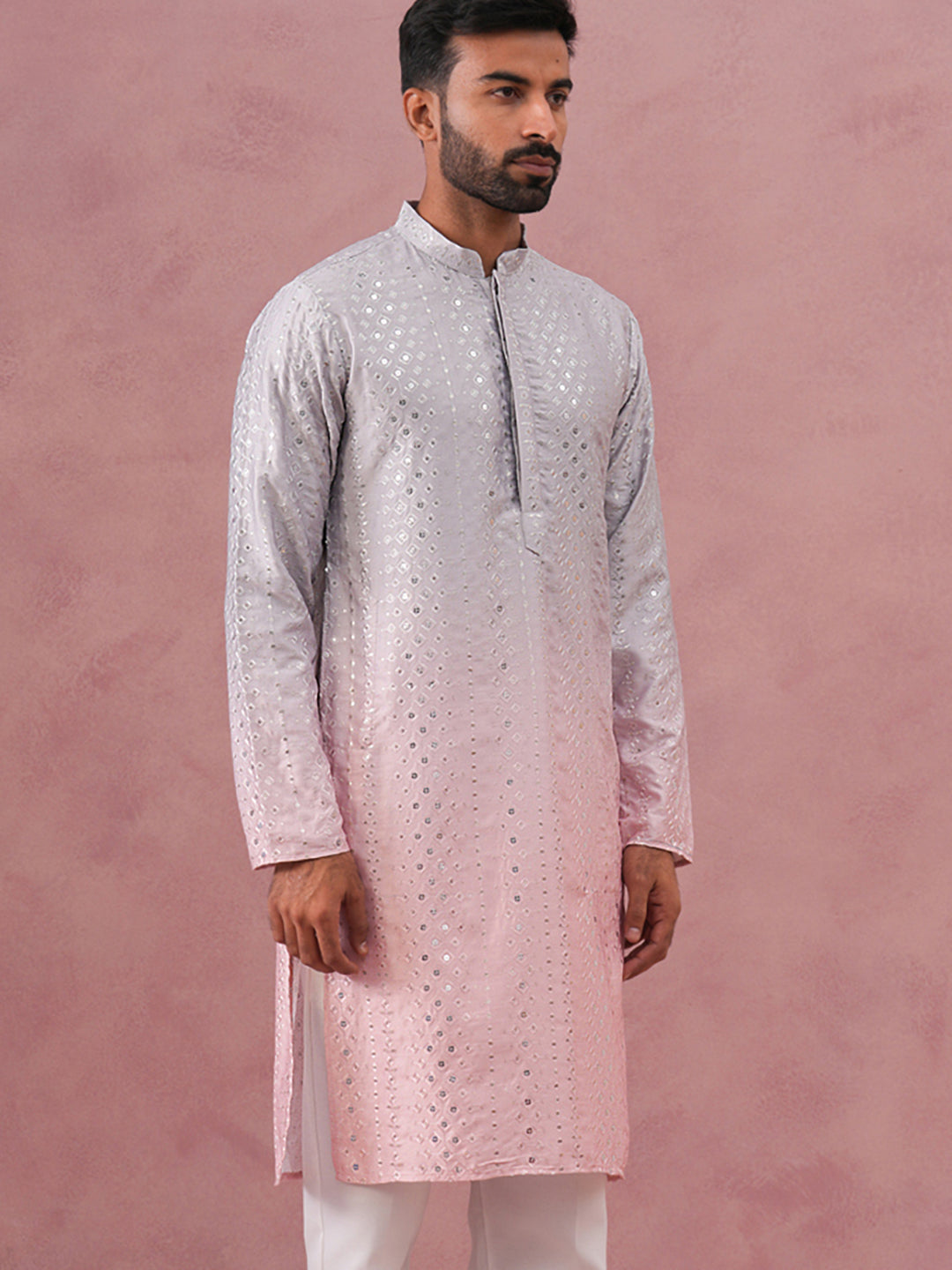 Ombre Silk Blend Kurta With Sequin Work