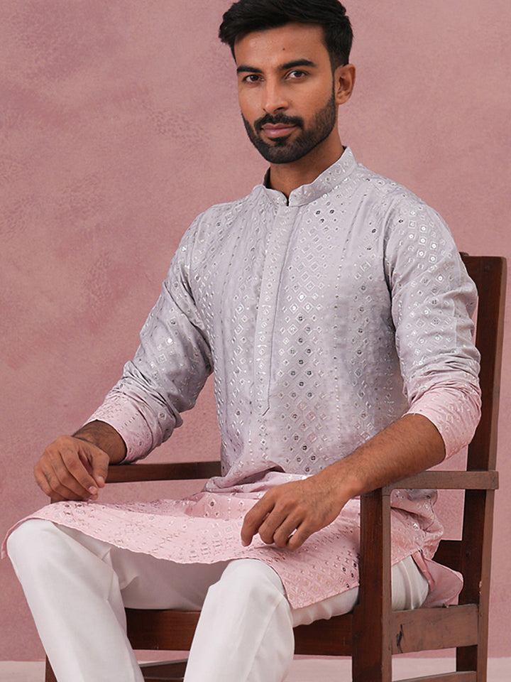 Ombre Silk Blend Kurta With Sequin Work