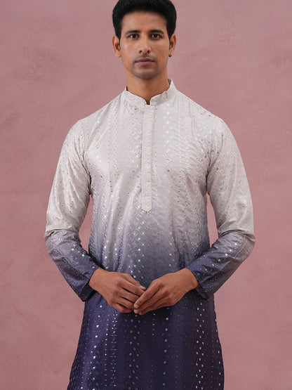 Ombre Silk Blend Kurta With Sequin Work