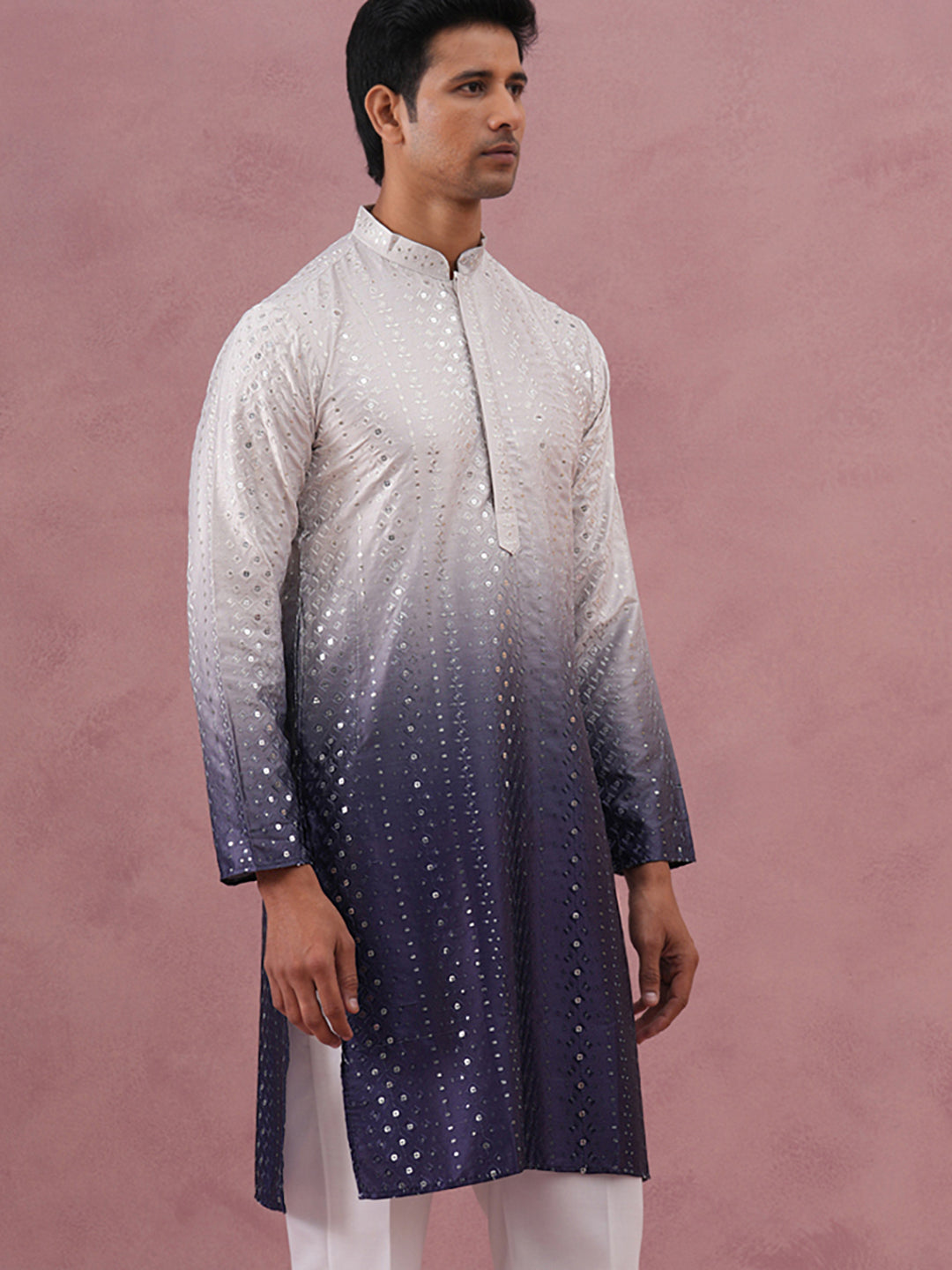 Ombre Silk Blend Kurta With Sequin Work