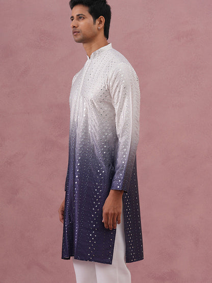 Ombre Silk Blend Kurta With Sequin Work