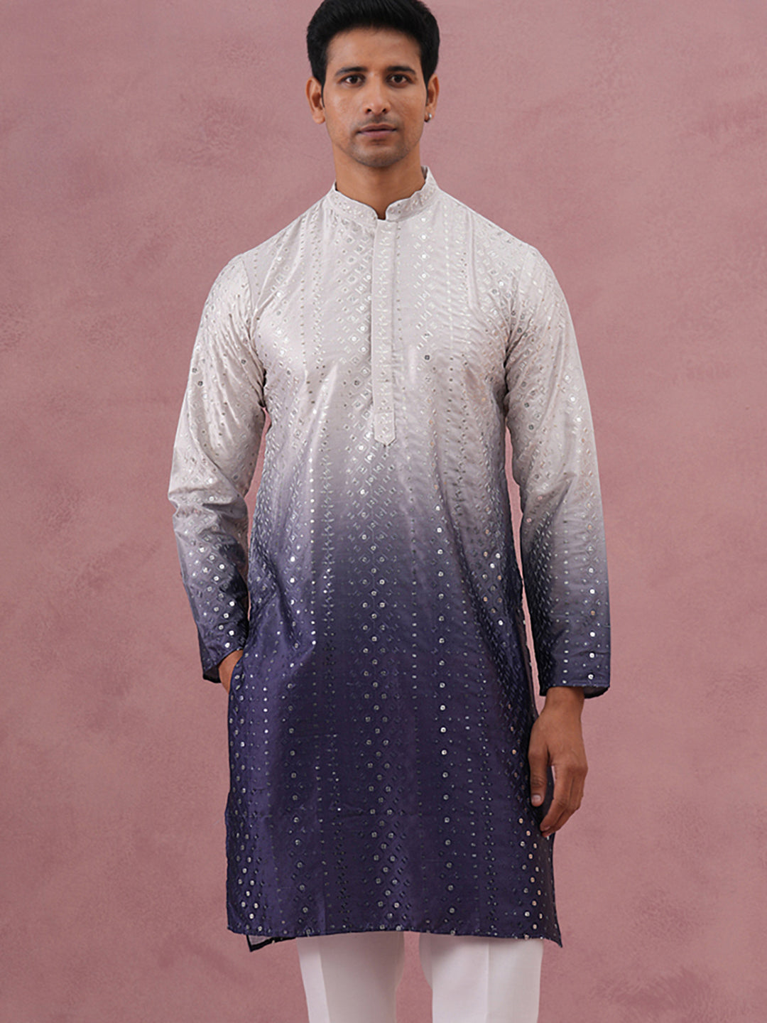 Ombre Silk Blend Kurta With Sequin Work