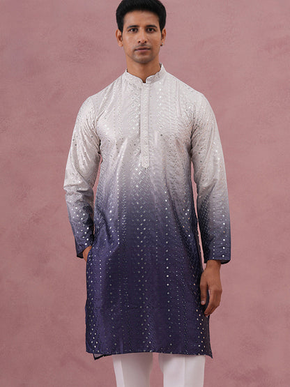 Ombre Silk Blend Kurta With Sequin Work