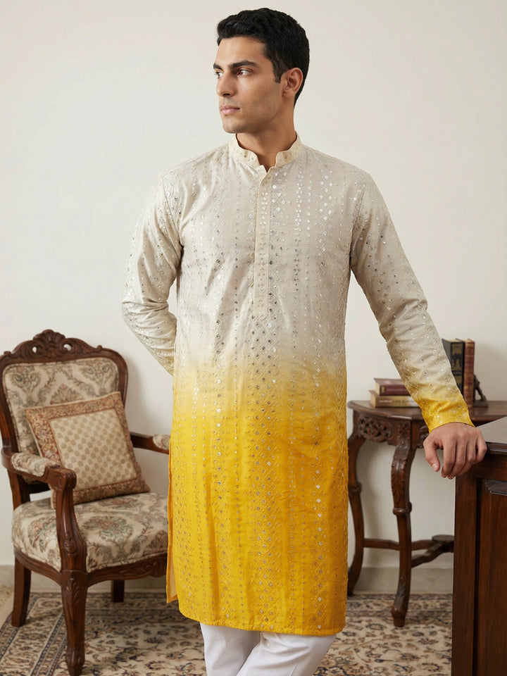 Ombre Silk Blend Kurta With Sequin Work