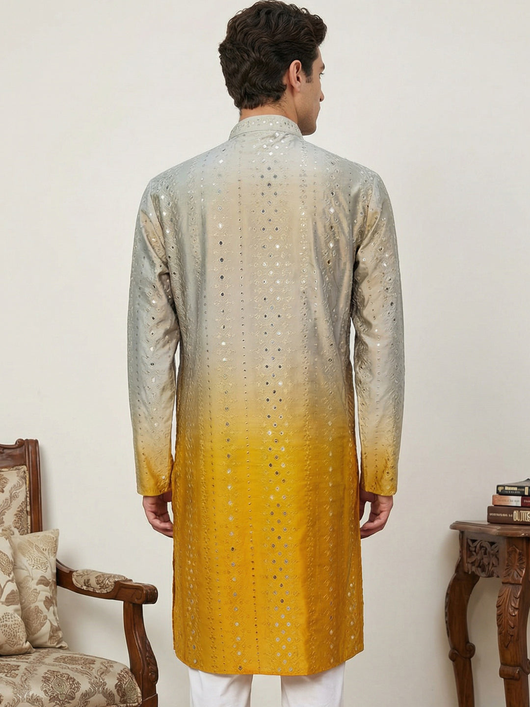 Ombre Silk Blend Kurta With Sequin Work