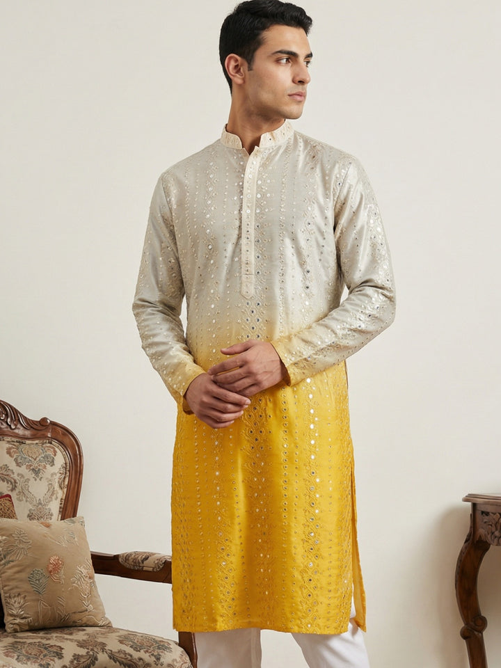 Ombre Silk Blend Kurta With Sequin Work